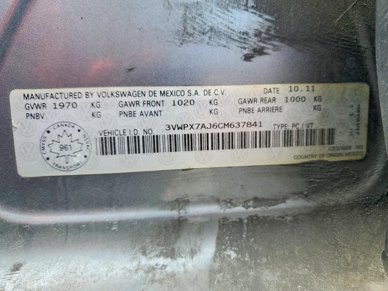 Продажа на аукционе авто 2012 Volkswagen Golf 2.5 Wagon, vin: 3VWPX7AJ6CM637841, номер лота: 50804846