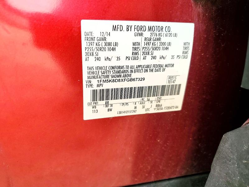 Aukcja sprzedaży 2015 Ford Exlplorer, vin: 1FM5K8D8XFGB67329, numer aukcji: 49977666