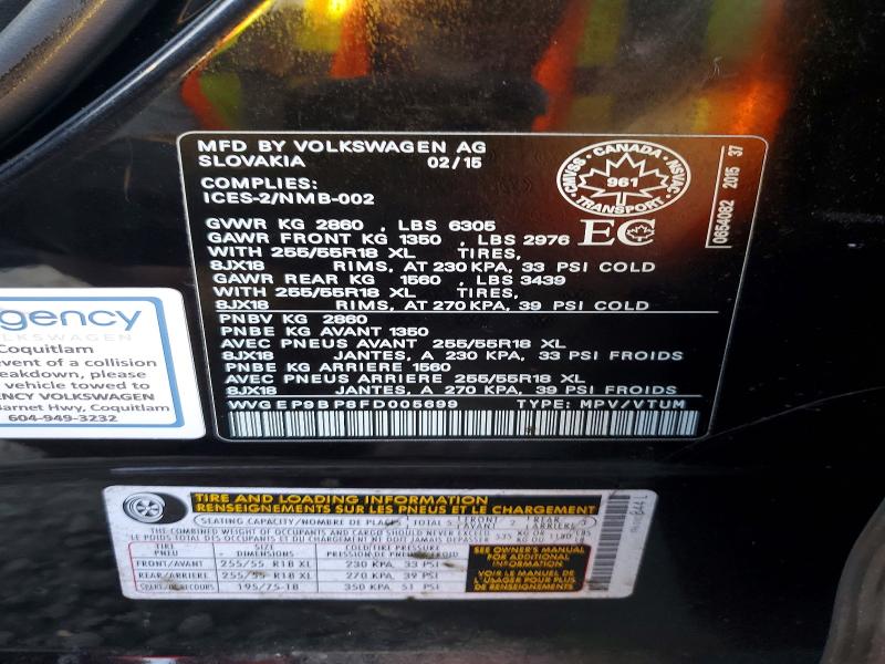 Продаж на аукціоні авто 2015 Volkswagen Touareg, vin: WVGEP9BP8FD005699, номер лоту: 48853106