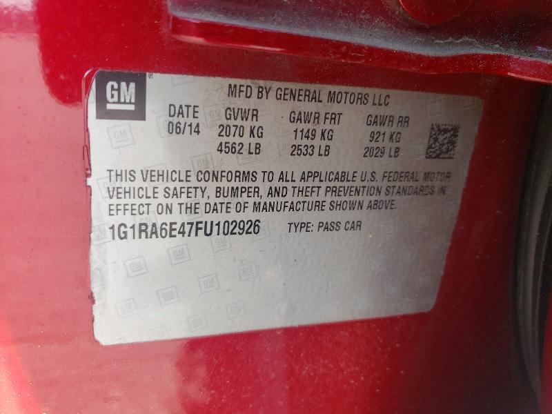 2015 Chevrolet Volt მანქანა იყიდება აუქციონზე, vin: 1G1RA6E47FU102926, აუქციონის ნომერი: 50219166