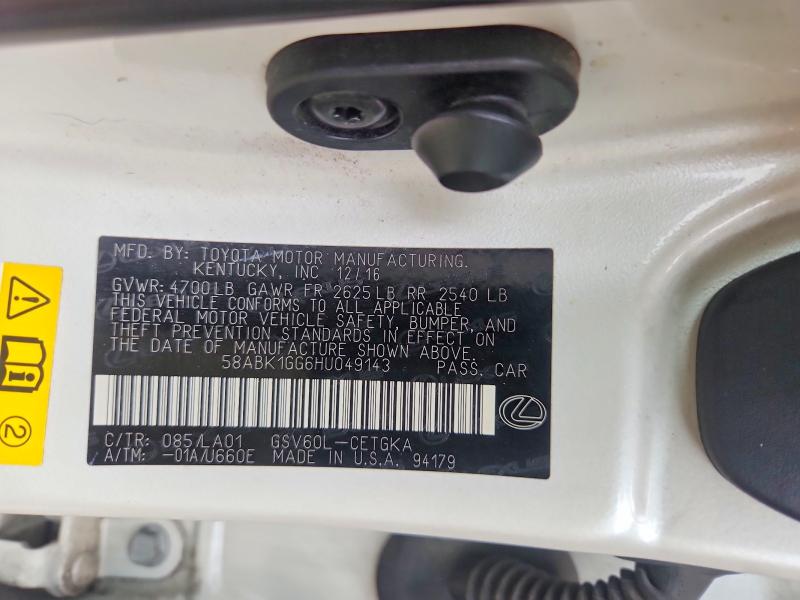 Продаж на аукціоні авто 2017 Lexus Es, vin: 58ABK1GG6HU049143, номер лоту: 51611586