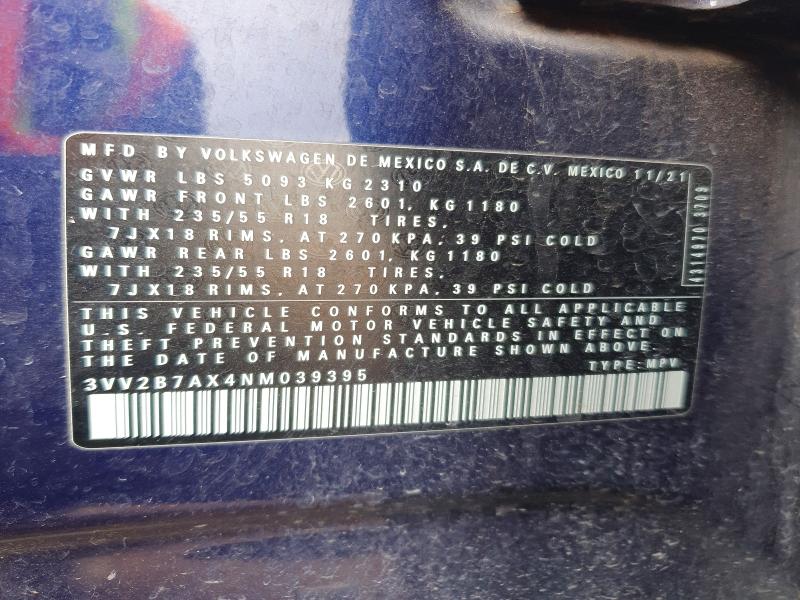 Продажа на аукционе авто 2022 Volkswagen Tiguan, vin: 3VV2B7AX4NM039395, номер лота: 48431066