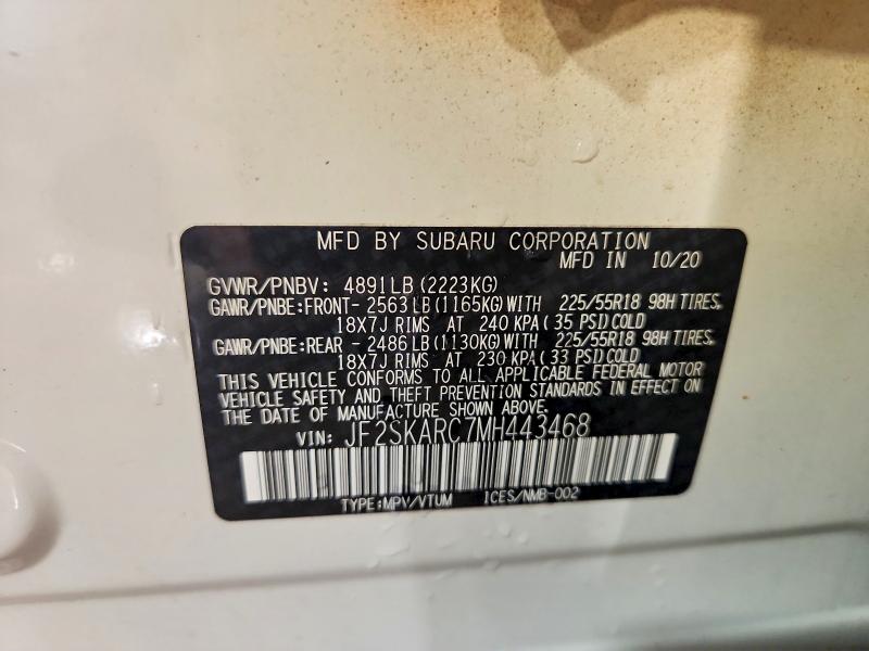 Продаж на аукціоні авто 2021 Subaru Forester, vin: JF2SKARC7MH443468, номер лоту: 51109616
