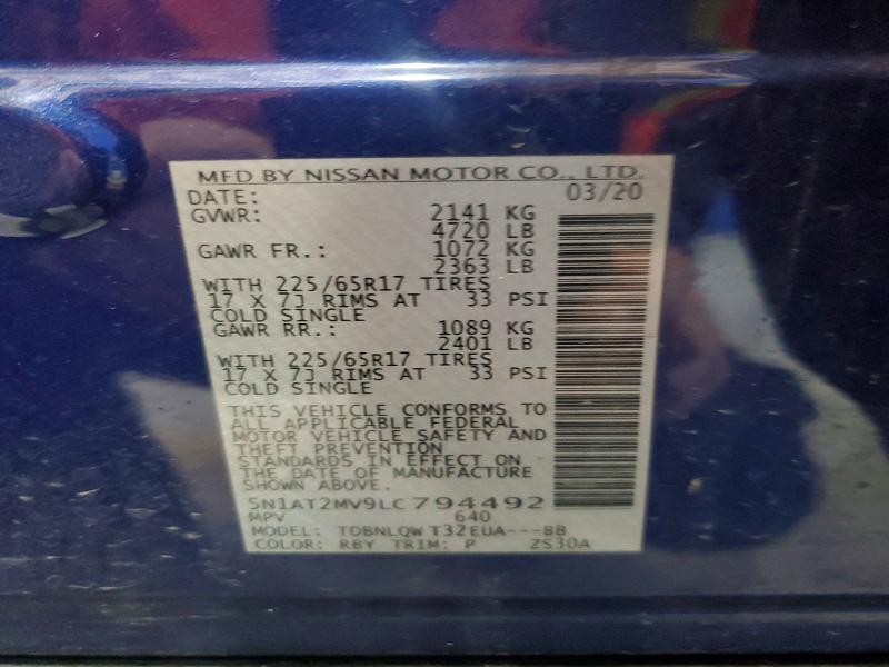 49303736 :رقم المزاد ، 5N1AT2MV9LC794492 vin ، 2020 Nissan Rogue مزاد بيع