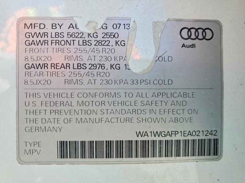 Aukcja sprzedaży 2014 Audi Q5, vin: WA1WGAFP1EA021242, numer aukcji: 50648006