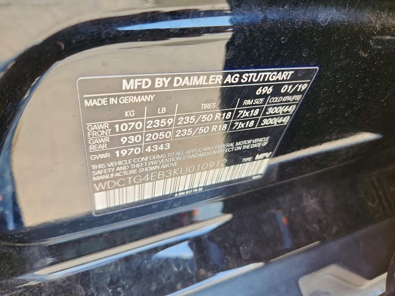Aukcja sprzedaży 2019 Mercedes-benz Gla, vin: WDCTG4EB3KU010912, numer aukcji: 49906716