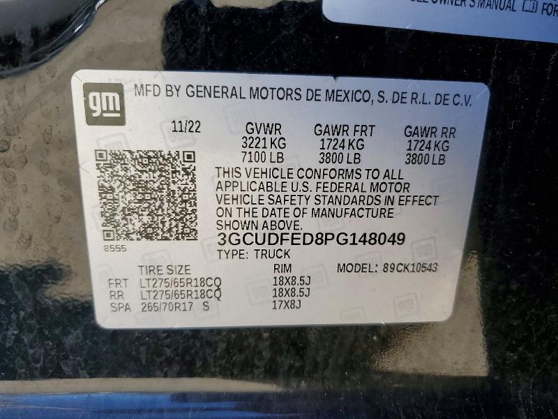 49898936 :رقم المزاد ، 3GCUDFED8PG148049 vin ، 2023 Chevrolet Silverado مزاد بيع