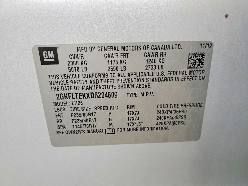 Aukcja sprzedaży 2013 Gmc Terrain, vin: 2GKFLTEKXD6204609, numer aukcji: 50962846