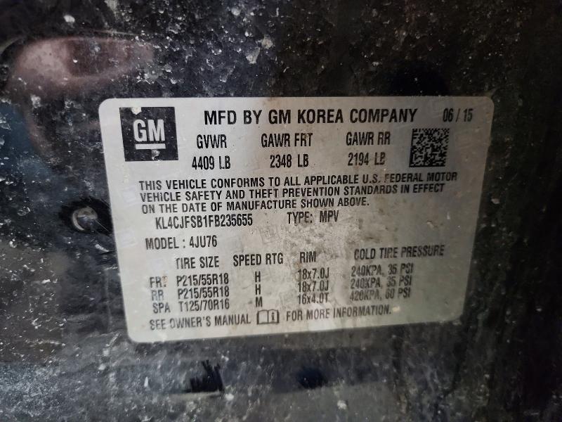 2015 Buick Encore მანქანა იყიდება აუქციონზე, vin: KL4CJFSB1FB235655, აუქციონის ნომერი: 49647866
