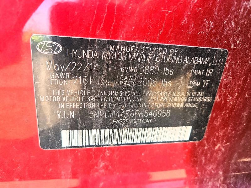 Aukcja sprzedaży 2014 Hyundai Elantra, vin: 5NPDH4AE6EH540958, numer aukcji: 49805306