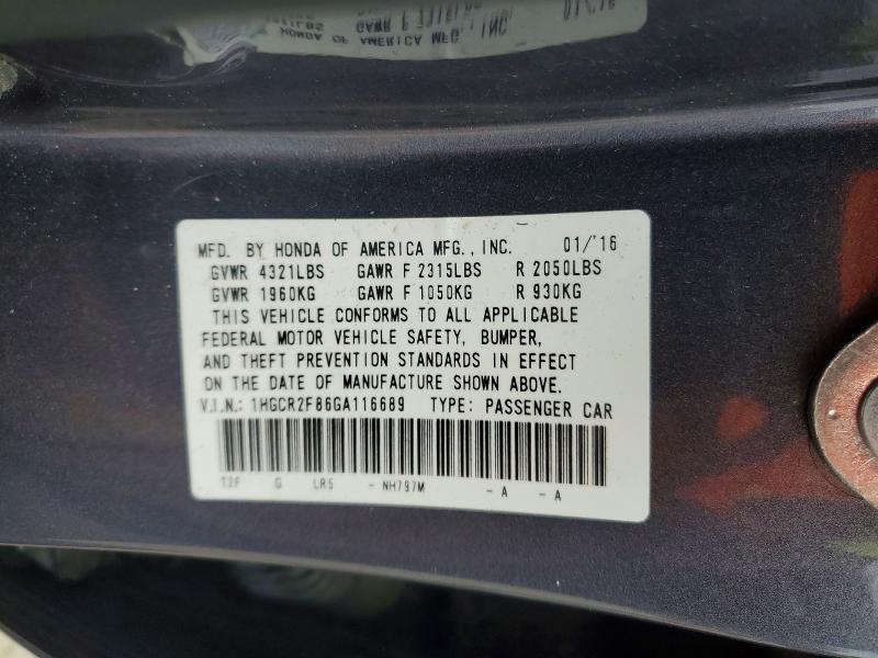 2016 Honda Accord მანქანა იყიდება აუქციონზე, vin: 1HGCR2F86GA116689, აუქციონის ნომერი: 47408326