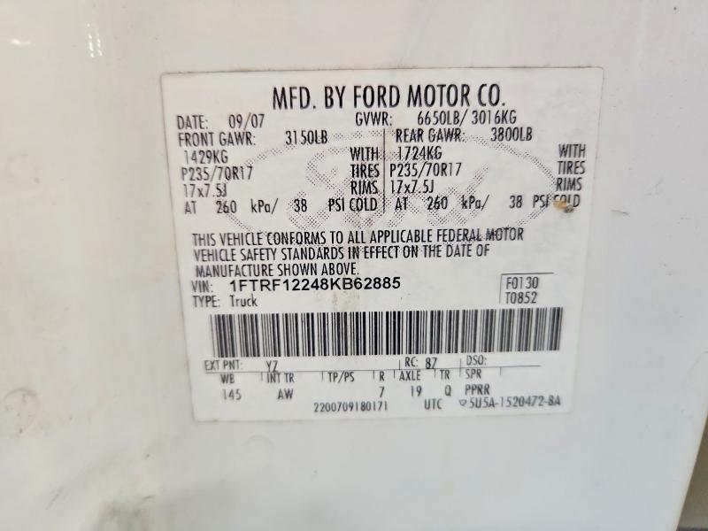 Продажа на аукционе авто 2008 Ford F150, vin: 1FTRF12248KB62885, номер лота: 50782086