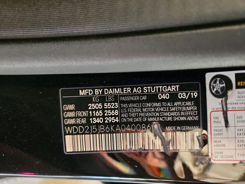 Продаж на аукціоні авто 2019 Mercedes-benz Cls, vin: WDD2J5JB6KA040086, номер лоту: 50443336