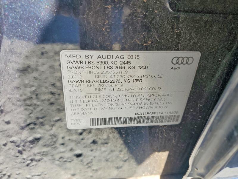 50056596 :رقم المزاد ، WA1LFAFP1FA116309 vin ، 2015 Audi Q5 مزاد بيع