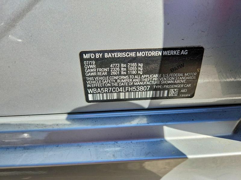 2020 Bmw 330xi მანქანა იყიდება აუქციონზე, vin: WBA5R7C04LFH53807, აუქციონის ნომერი: 49382086