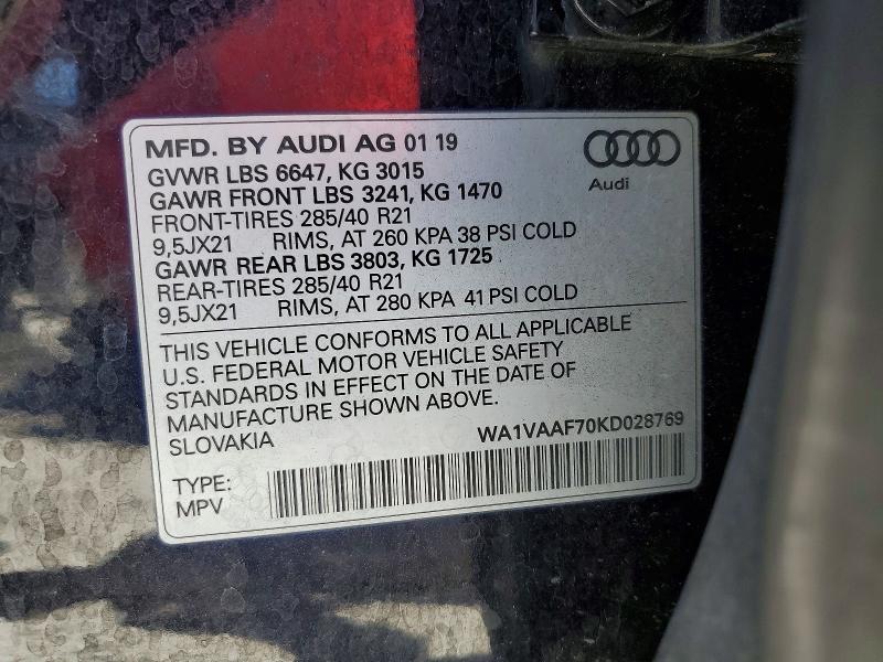 Auction sale of the 2019 Audi Q7, vin: WA1VAAF70KD028769, lot number: 50049166