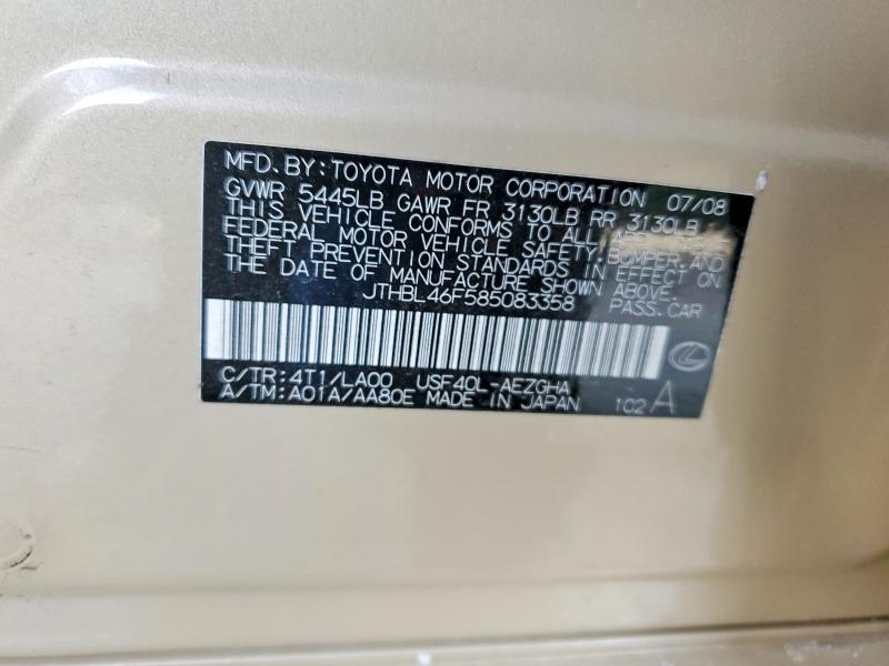 Продаж на аукціоні авто 2008 Lexus Ls, vin: JTHBL46F585083358, номер лоту: 50305516