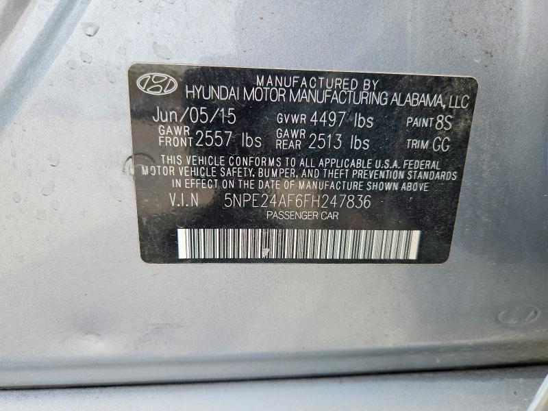 2015 Hyundai Sonata მანქანა იყიდება აუქციონზე, vin: 5NPE24AF6FH247836, აუქციონის ნომერი: 49919806