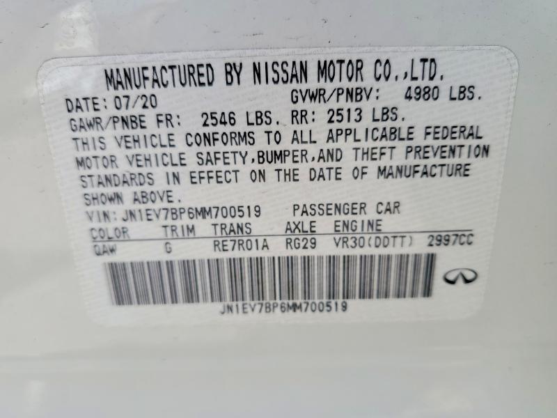Продаж на аукціоні авто 2021 Infiniti Q50, vin: JN1EV7BP6MM700519, номер лоту: 48531636