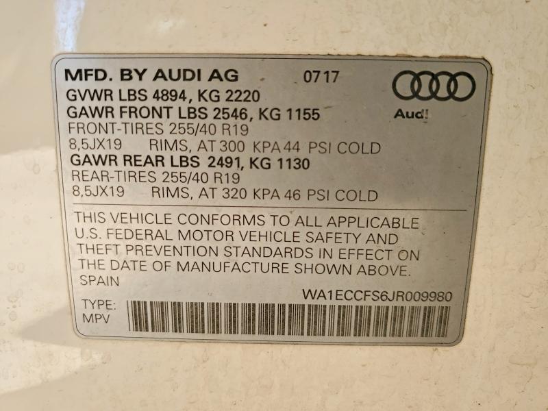 49674326 :رقم المزاد ، WA1ECCFS6JR009980 vin ، 2018 Audi Q3 مزاد بيع