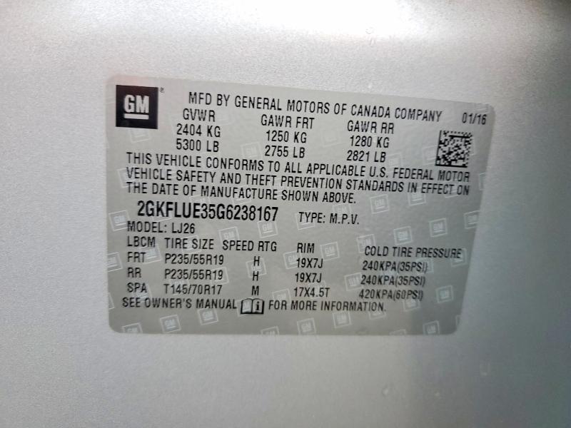 48403776 :رقم المزاد ، 2GKFLUE35G6238167 vin ، 2016 Gmc Terrain مزاد بيع