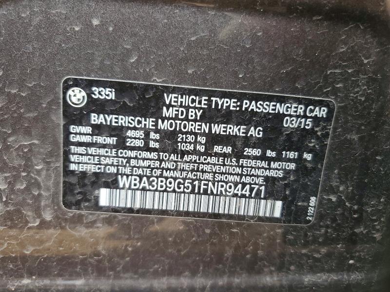 Продаж на аукціоні авто 2015 Bmw 335, vin: WBA3B9G51FNR94471, номер лоту: 49112306