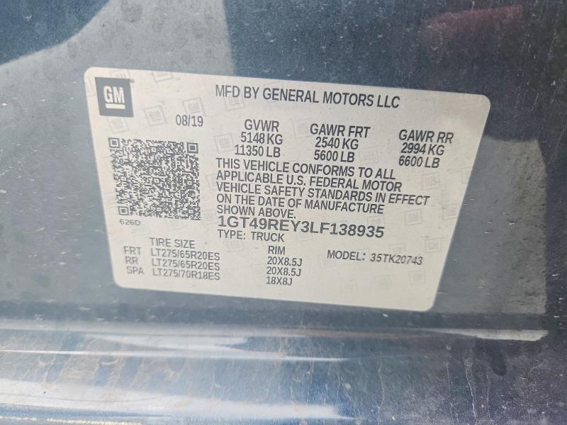 Продажа на аукционе авто 2020 Gmc Sierra, vin: 1GT49REY3LF138935, номер лота: 49642326