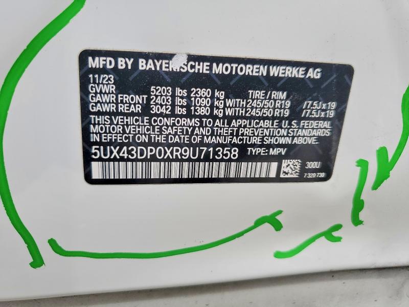 50962656 :رقم المزاد ، 5UX43DP0XR9U71358 vin ، 2024 Bmw X3 مزاد بيع