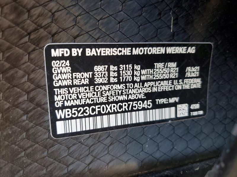 47950296 :رقم المزاد ، WB523CF0XRCR75945 vin ، 2024 Bmw Ix مزاد بيع