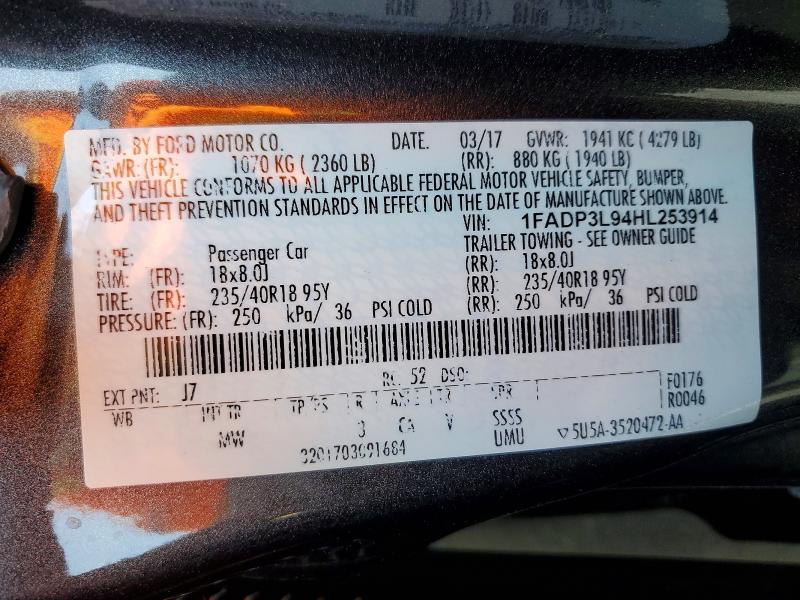 Продажа на аукционе авто 2017 Ford Focus, vin: 1FADP3L94HL253914, номер лота: 49044576