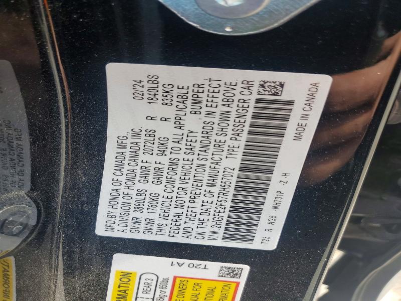 2024 Honda Civic მანქანა იყიდება აუქციონზე, vin: 2HGFE2F57RH557072, აუქციონის ნომერი: 49111836