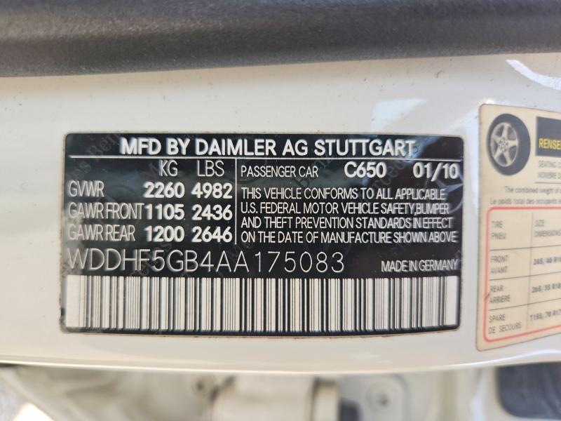 Aukcja sprzedaży 2010 Mercedes-benz E, vin: WDDHF5GB4AA175083, numer aukcji: 50470376