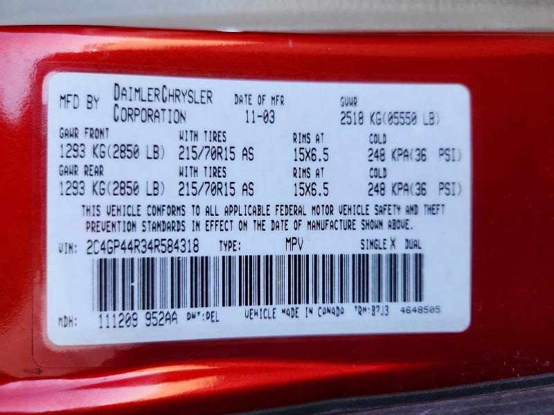 Aukcja sprzedaży 2004 Chrysler Town & Country, vin: 2C4GP44R34R584318, numer aukcji: 46717446