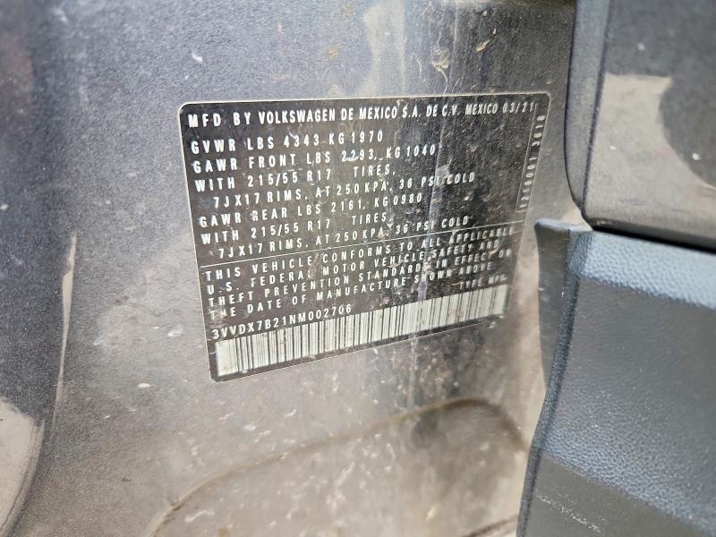 Aukcja sprzedaży 2022 Volkswagen Taos, vin: 3VVDX7B21NM002706, numer aukcji: 51987466