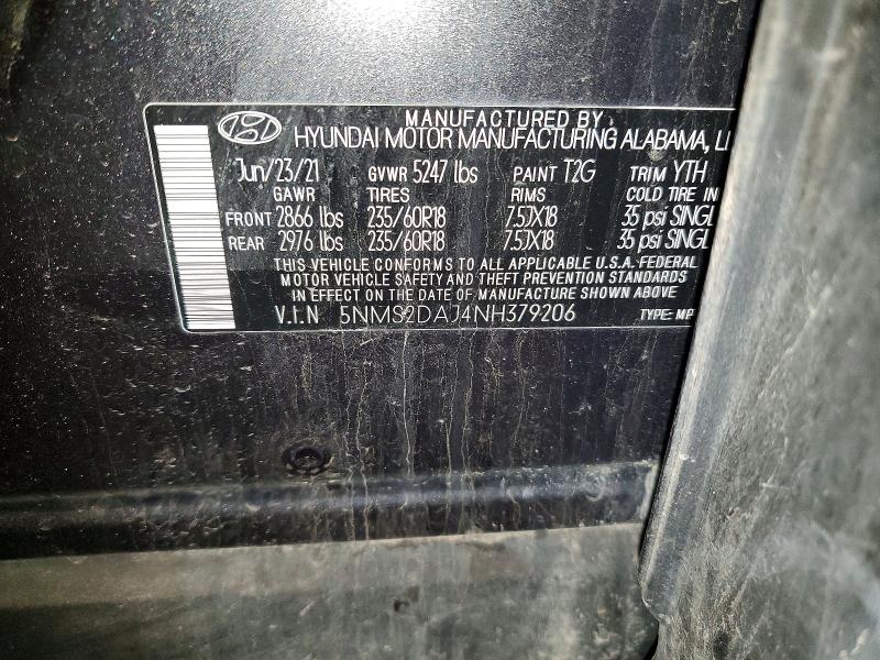 49770056 :رقم المزاد ، 5NMS2DAJ4NH379206 vin ، 2022 Hyundai Santa Fe مزاد بيع
