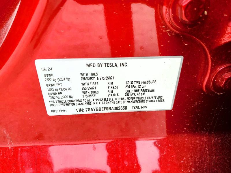 Aukcja sprzedaży 2024 Tesla Model Y, vin: 7SAYGDEF0RA302650, numer aukcji: 51031756