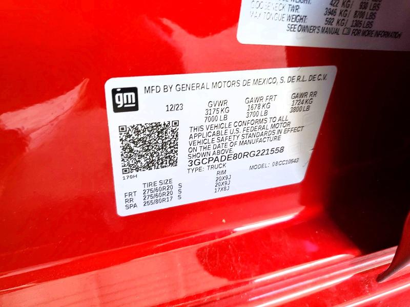 2024 Chevrolet Silverado მანქანა იყიდება აუქციონზე, vin: 3GCPADE80RG221558, აუქციონის ნომერი: 49158726