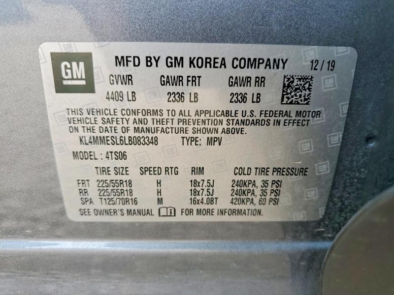 2020 Buick Encore Gx მანქანა იყიდება აუქციონზე, vin: KL4MMESL6LB083348, აუქციონის ნომერი: 50761086