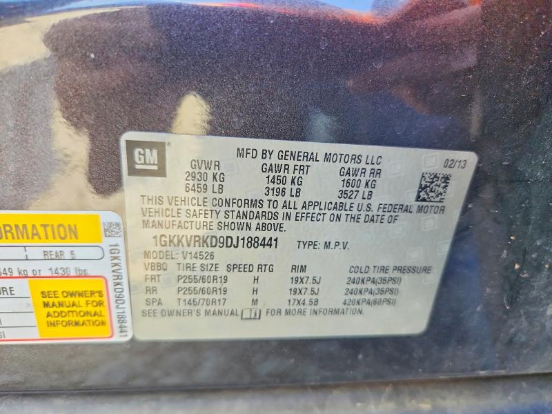 49770836 :رقم المزاد ، 1GKKVRKD9DJ188441 vin ، 2013 Gmc Acadia مزاد بيع