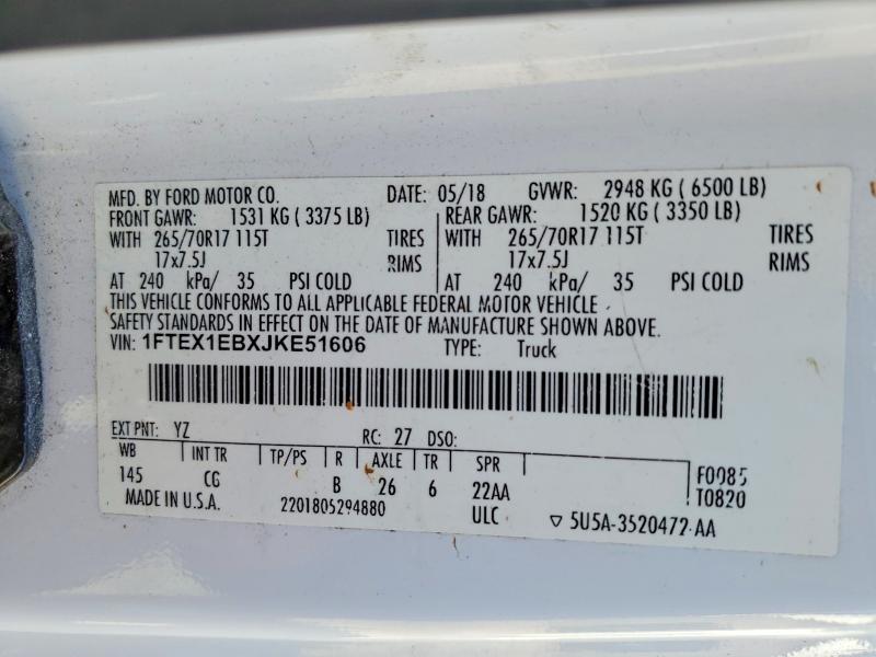 Продаж на аукціоні авто 2018 Ford F150, vin: 1FTEX1EBXJKE51606, номер лоту: 51080066