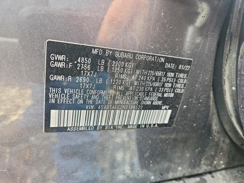 Aukcja sprzedaży 2022 Subaru Outback, vin: 4S4BTAFC2N3186522, numer aukcji: 49655596
