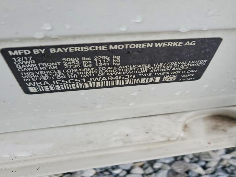 2018 Bmw 540 მანქანა იყიდება აუქციონზე, vin: WBAJE5C51JWA94639, აუქციონის ნომერი: 50419286