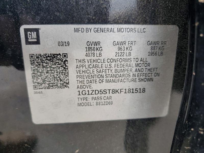 2019 Chevrolet Malibu მანქანა იყიდება აუქციონზე, vin: 1G1ZD5ST8KF181518, აუქციონის ნომერი: 51671516