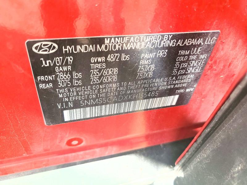 Aukcja sprzedaży 2019 Hyundai Santa Fe, vin: 5NMS5CADXKH135485, numer aukcji: 49566606