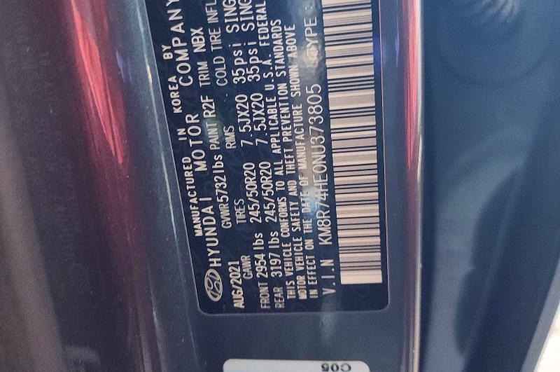 50953456 :رقم المزاد ، KM8R74HE0NU373805 vin ، 2022 Hyundai Palisade مزاد بيع