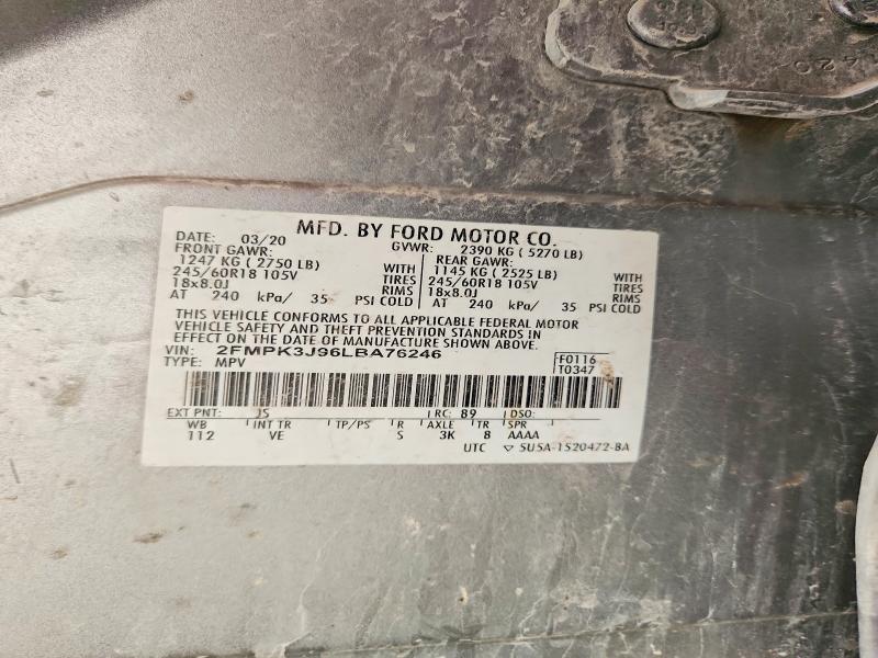 49620446 :رقم المزاد ، 2FMPK3J96LBA76246 vin ، 2020 Ford Edge مزاد بيع