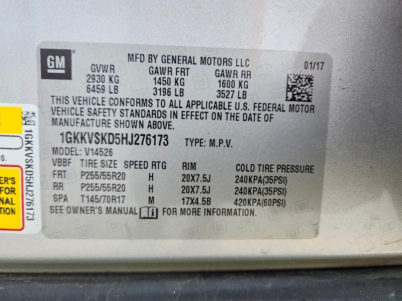 48582136 :رقم المزاد ، 1GKKVSKD5HJ276173 vin ، 2017 Gmc Acadia Limited مزاد بيع