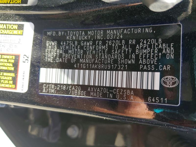 51547866 :رقم المزاد ، 4T1G11AK8RU917321 vin ، 2024 Toyota Camry مزاد بيع