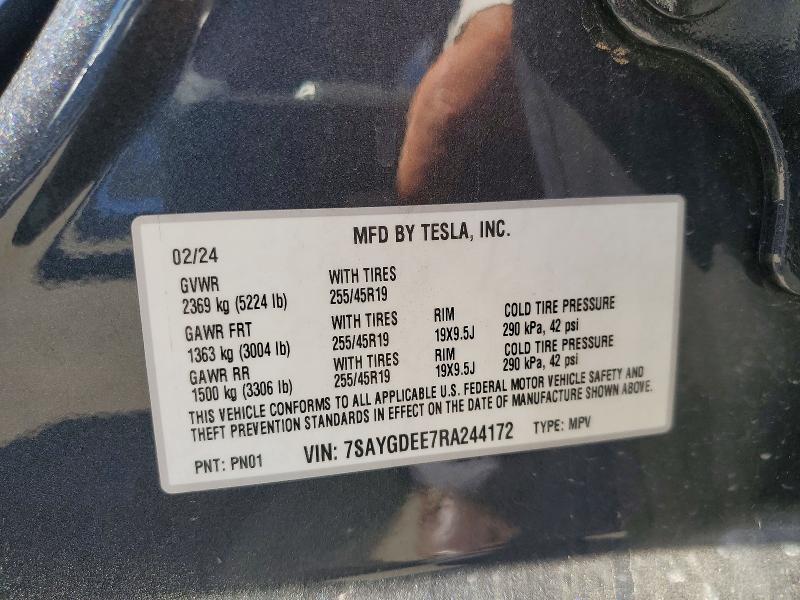 Aukcja sprzedaży 2024 Tesla Model Y, vin: 7SAYGDEE7RA244172, numer aukcji: 50456156