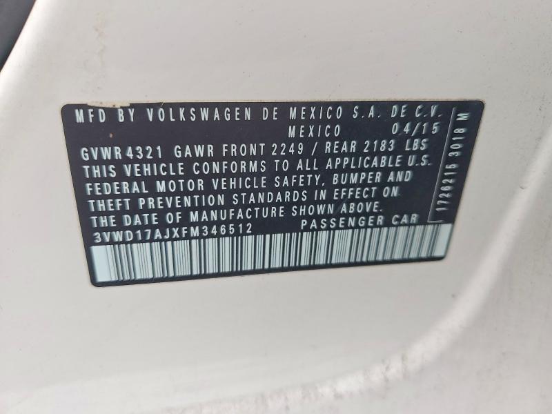49842516 :رقم المزاد ، 3VWD17AJXFM346512 vin ، 2015 Volkswagen Jetta مزاد بيع